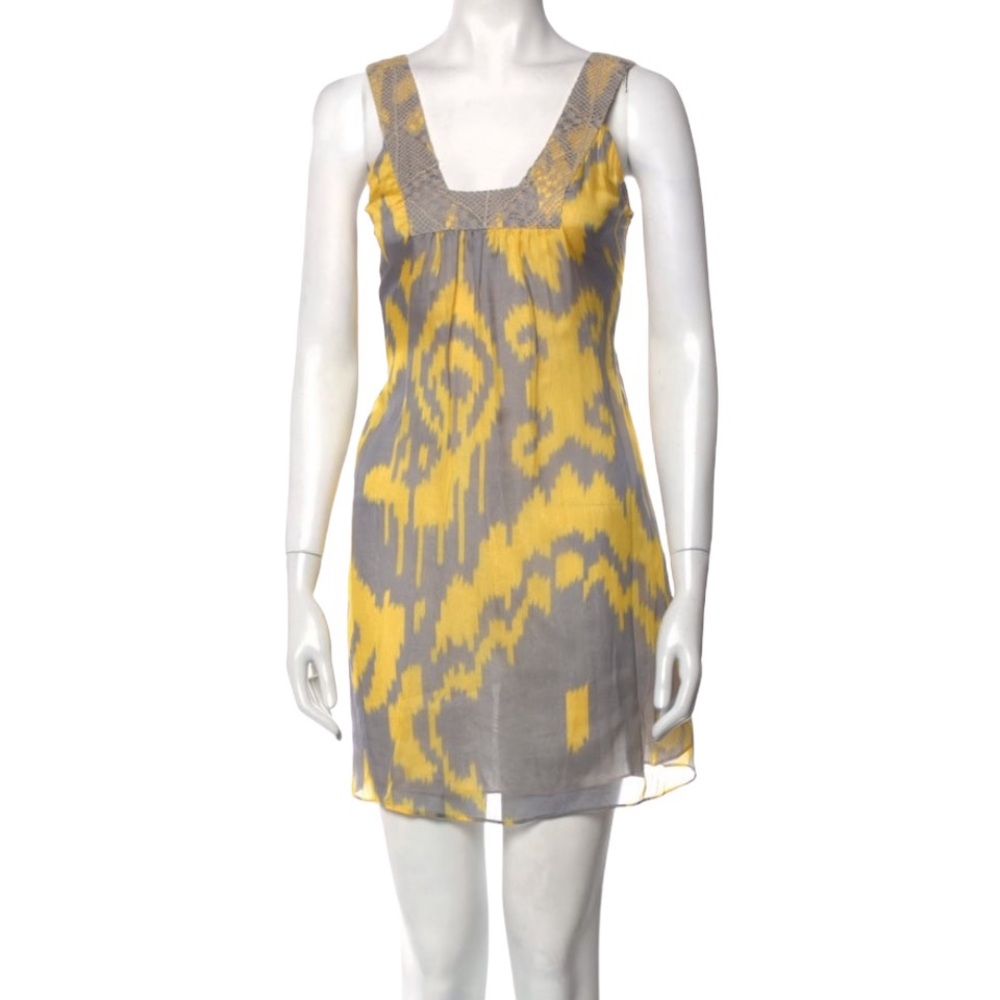 Jenni Kayne Yellow Printed Sleeveless Mini Dress Euro Summer Silk Sz 6
